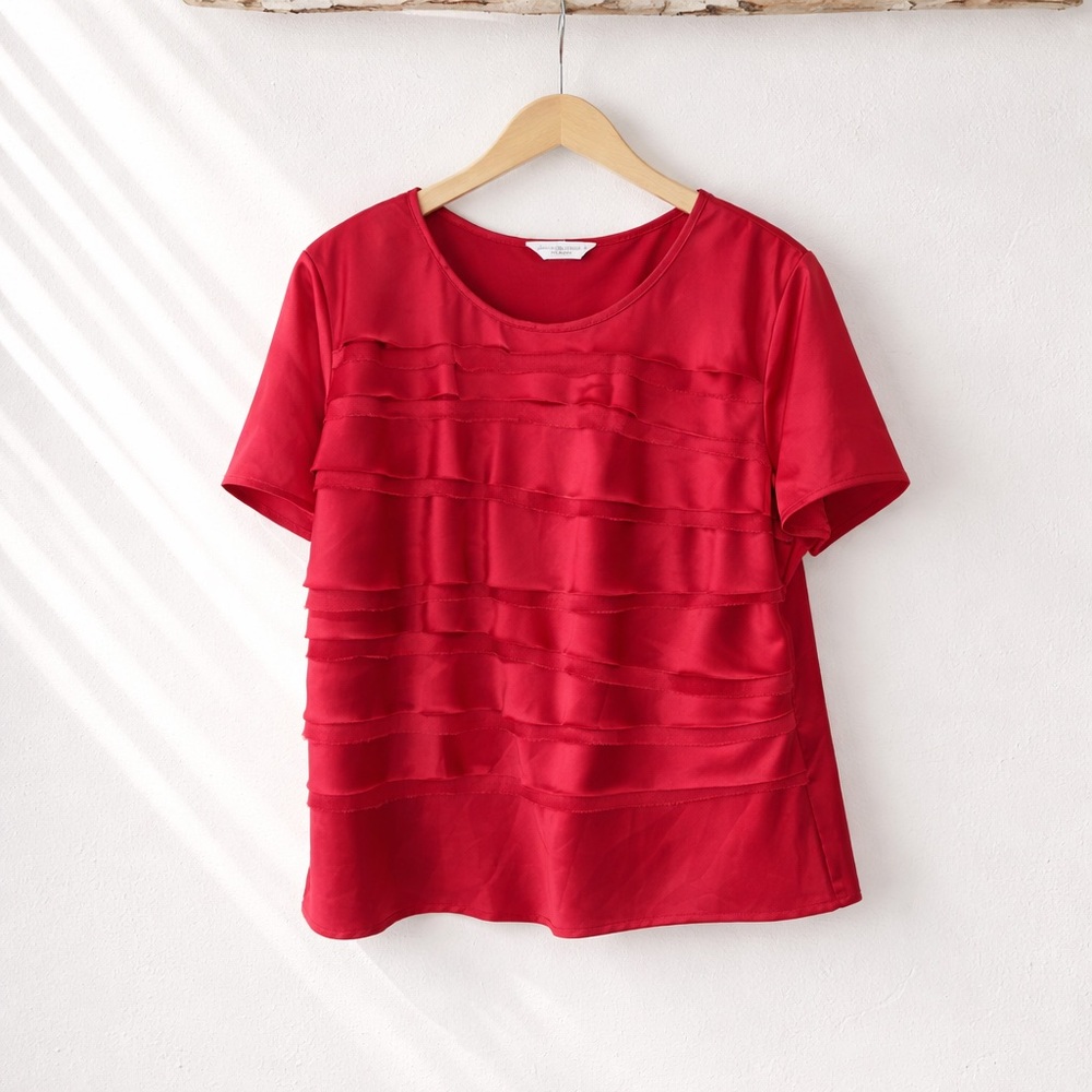 Christopher & Banks Petite XL Ruffle Look Fuchsia Pink Polyester Blouse